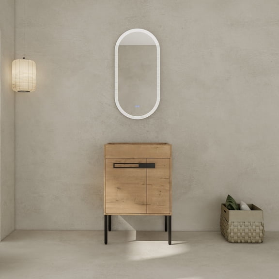 Noble House 24" Freestanding Bathroom Vanity Cabinet, Soft-Closing Door, Eco Plywood, Excluded Sink, Imitative Oak