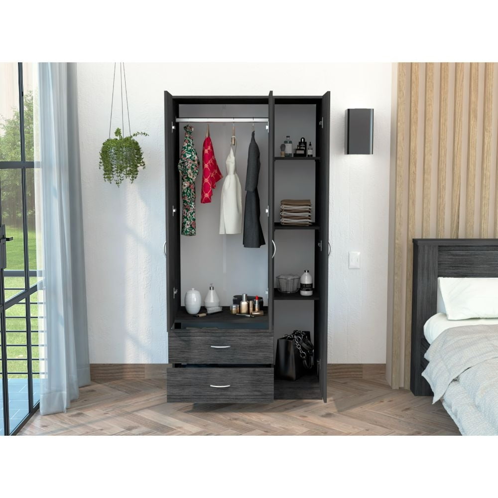 HomeRoots 478406 71.1 x 35.4 x 18.5 in. Gray Grainy Oak Manufactured Wood Two Drawers Combo Dresser