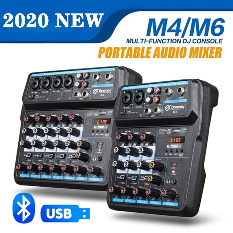 4 6 Channels Audio Mixer Sound Mixing Console With Bluetooth Usb Record 48v Phantom Power Monitor Paths Plus Effects Use For Home Music Production Webcast Karaoke Walmart Canada