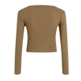 thumbnail image 5 of Women Long Sleeve Square Neck Navel Top Ribbed Slim Fit Top Casual Basic T Shirt, 5 of 7