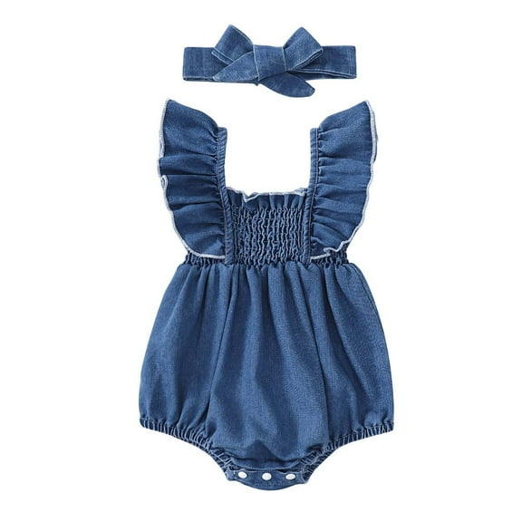 Timegard Unisex Baby Clothes Newborn Ruffle Sleeve Onesie Infant Cute Toddler Overalls with Headband