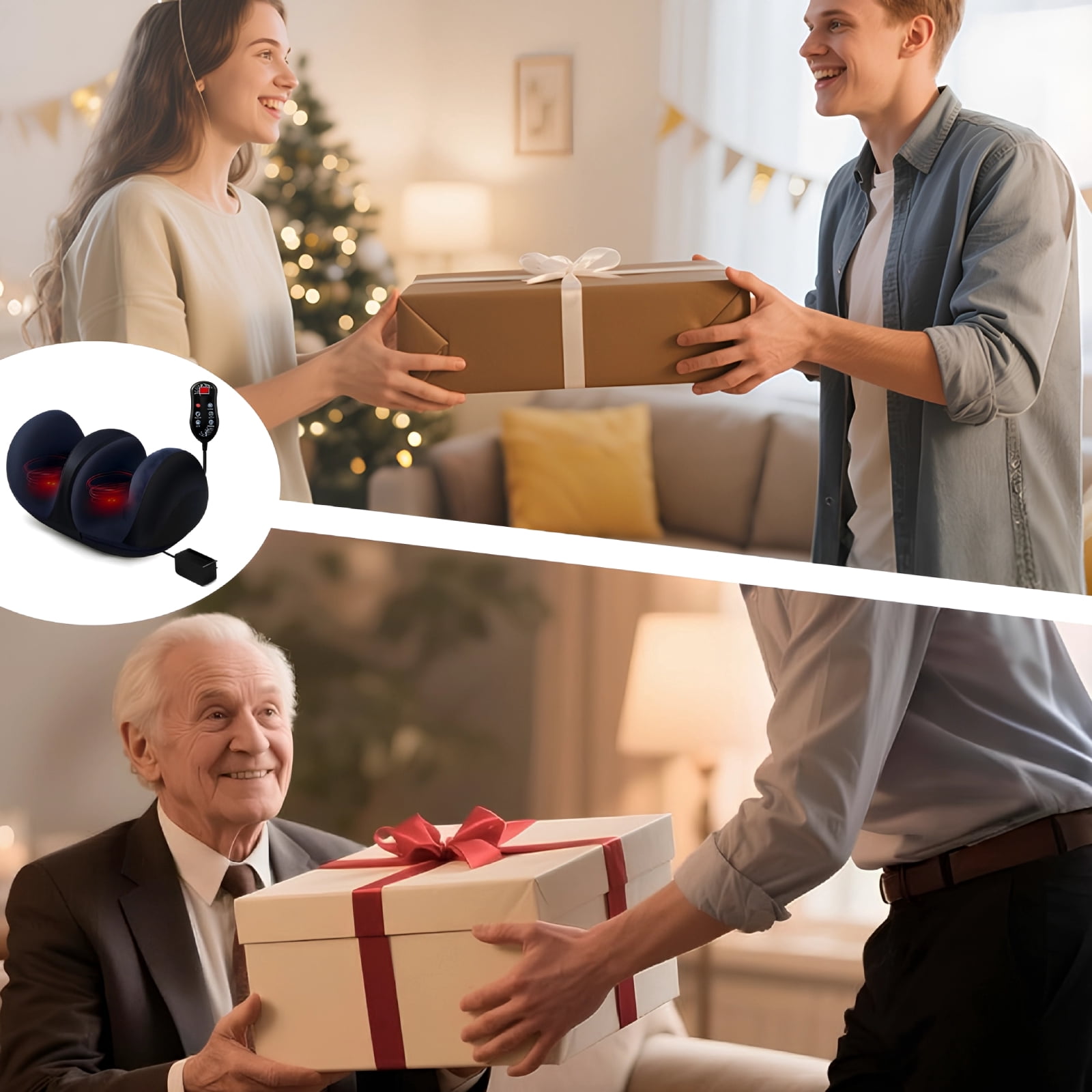 Suerbeaty Foot Massager with Heat, Foot Massage and Calf Massage, Deep Kneading Massage, Suitable for Home and Office, Holiday Gifts