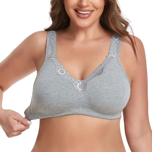 Women's Wireless Plus Size Lace Bra Full Coverage Unlined Cotton Bra