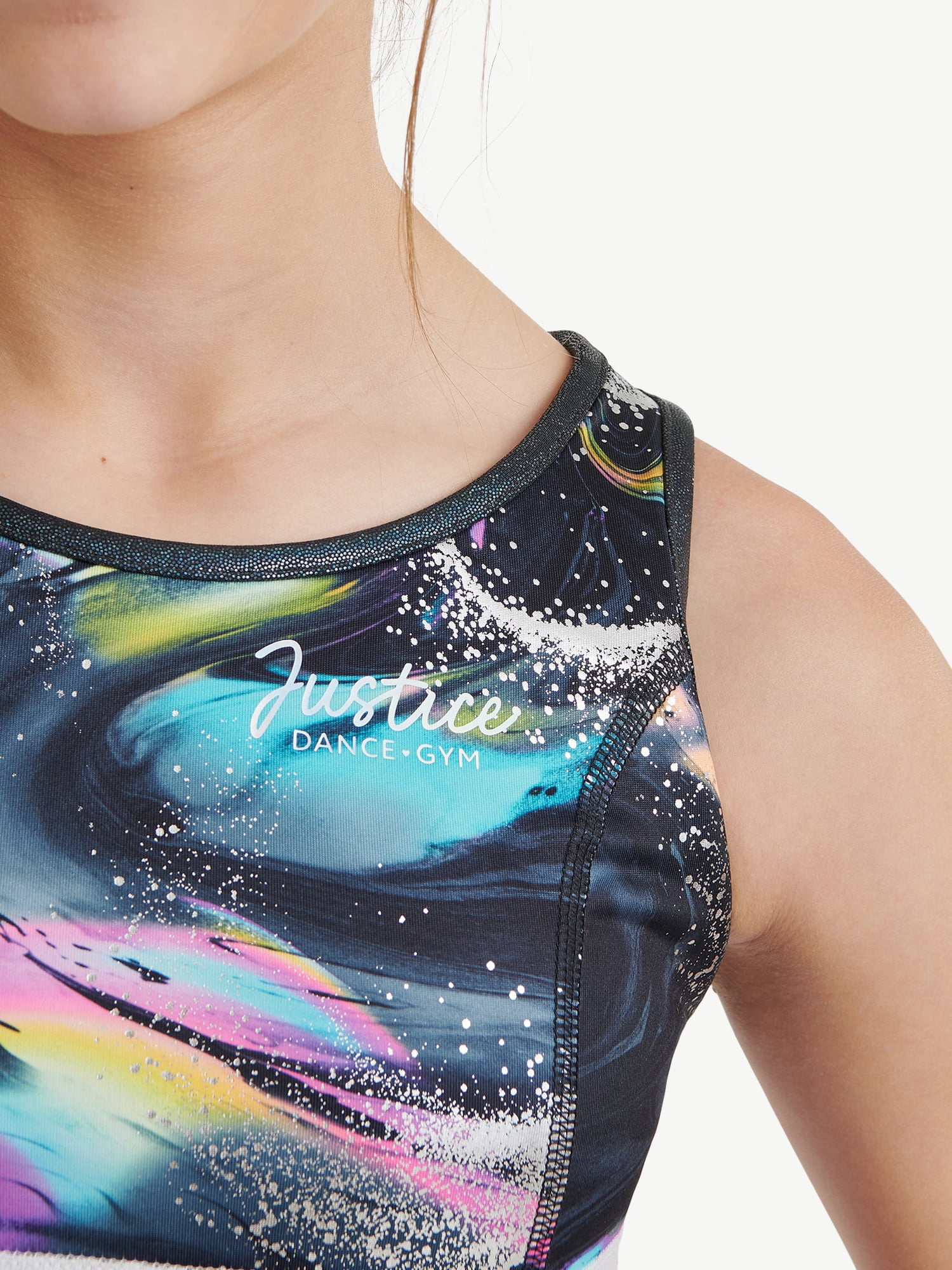 Justice Reversible Racerback Sports Bra for Girls with Swirl Print, Sizes XS-XL