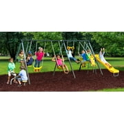 XDP Recreation Rising Sun Metal Swing Set with See Saw, Glider, Stand N Surf, Swing, Deluxe Trapeze, Fun Glider and Wave Slide