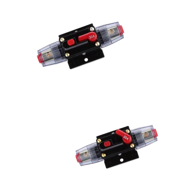 Tachiuwa 2 Pcs 30Amp 50AMP Disjoncteur Réinitialisation Manuelle Bouton Rouge 12V 24V Support de Fusible de Voiture