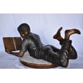 thumbnail image 3 of Nifao African American Boy reading a book bronze statue – Home Office Decor Sculpture, 42"L x 15"W x 19"H, 3 of 12