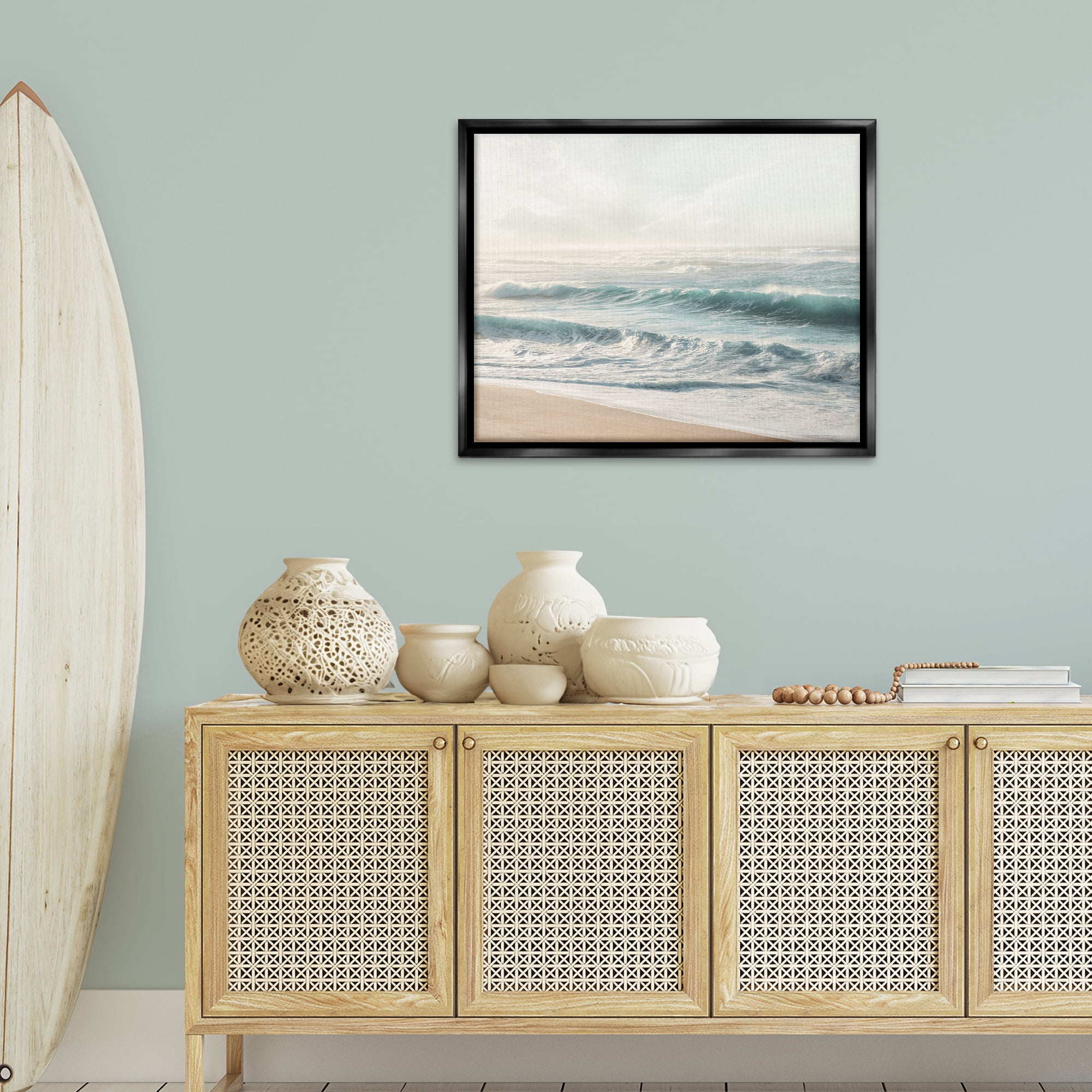 Stupell Industries Distant Beach View Landscape Photography Black Floater Framed Canvas Art Print Wall Art, 31 x 25