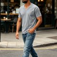 thumbnail image 5 of Men's Big and Tall Shirts Cotton V Neck Plus Size Short Sleeve Soft Casual 2026 Summer Tee Light Gray XL, 5 of 7