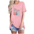 thumbnail image 1 of Tops Cortos para Mujeres Bandera de Moda Impresa Cuello Redondo, Camiseta de Manga 3/4 para Uso Diario, Casero Y Cómodo, 1 of 4