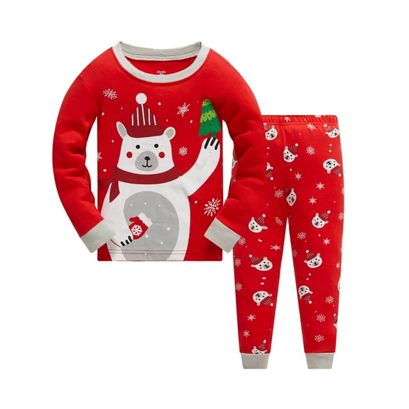 Popshion Toddler Baby Boys Girls Christmas Cotton Pajamas Set Xmas Sleepwear, 2-Piece, Size 6T