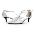 thumbnail image 7 of Ferwind Women's Kitten Heel T-Strap Sandals Polka-dot Assorted Colors Adult Polka-Dot White 11 Wide, 7 of 7