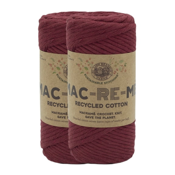 Lion Brand Yarn Mac-Re-Me Red Velvet Super Bulky Recycled Cotton Yarn 2 Pack