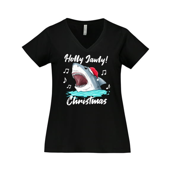Inktastic Shark Holly Jawly Christmas Women's Plus Size V-Neck T-Shirt