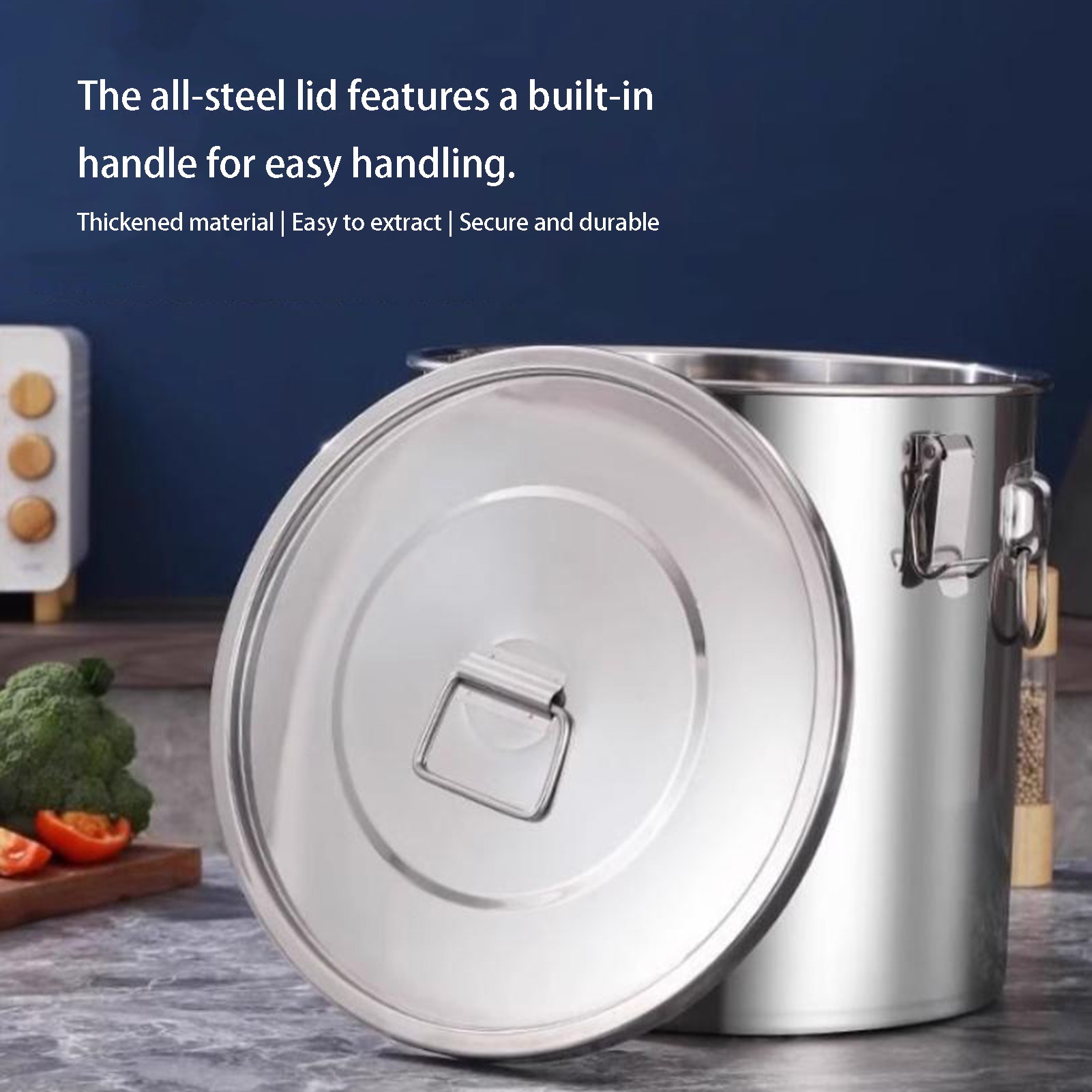 Stainless Steel Airtight Bucket, with Airtight Lid, Restaurant Large-capacity Flour Bucket,Grain Storage Container for Rice, Flour and Cereals