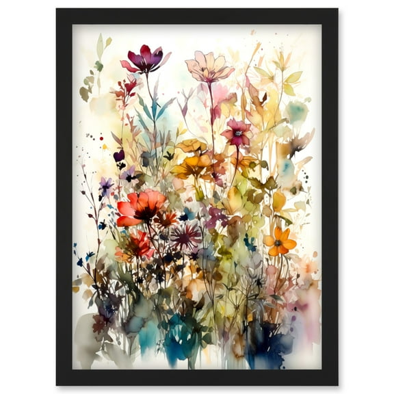 Spring Wild Flowers Watercolour Colourful Floral Blooms Painting Artwork Framed Wall Art Print A4