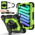 thumbnail image 4 of Rugged Case for iPad Mini 6 (2021)/iPad Mini 7 (2024), 3 Layer Hybrid Shockproof [360 Rotating Stand] [Hand Strap] [Pencil Holder] Kids Case, iPad Mini 6 Case, iPad Mini 7 Case,Black&Olivine, 4 of 11