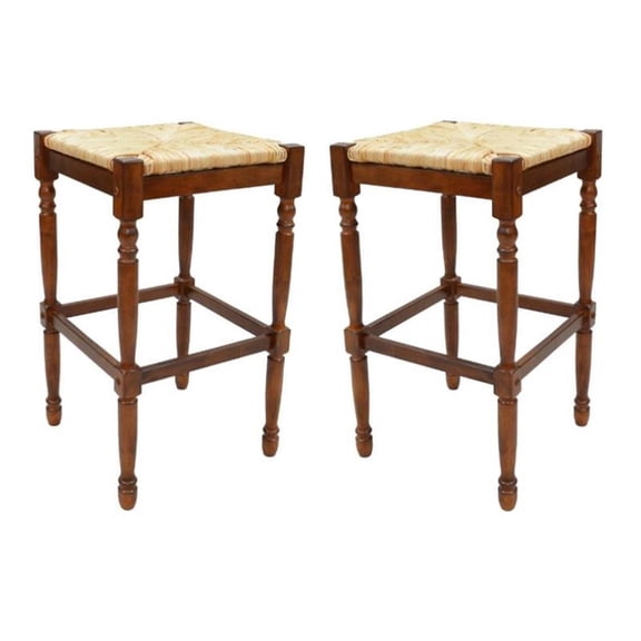 Home Square 24" Rubber Wood Counter Stool in Chestnut - Set of 2