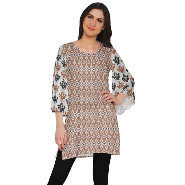 Moomaya Kurtis Courtes en Poly-Crêpe pour Femmes, Robe à Manches Kimono Imprimée, Haut Indien