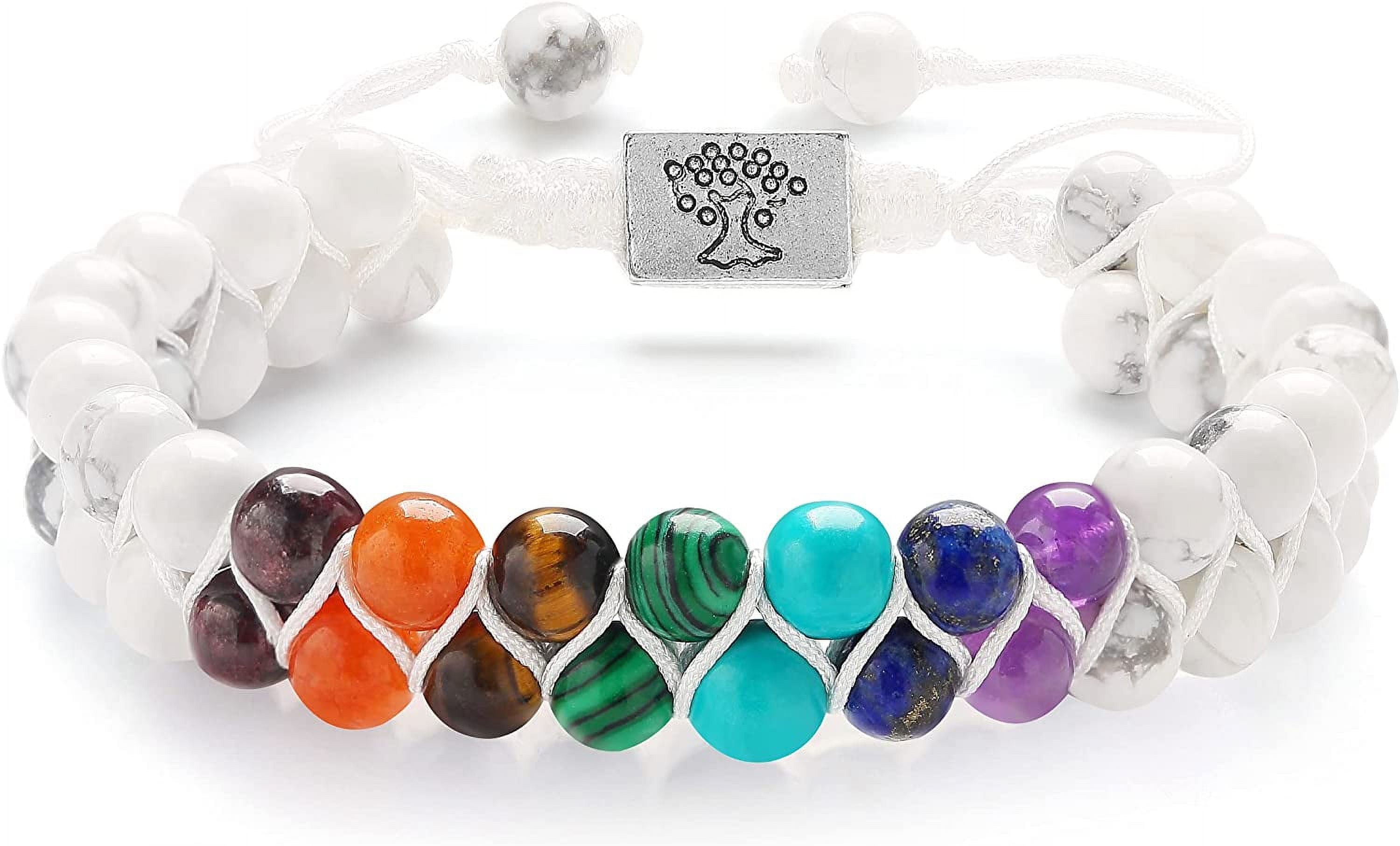 Mookaitedecor Bracciale Elasticizzato Con 7 Pietre Chakra | Cristalli Curativi Per Meditazione E Yoga | Regalo Con Sacchetto
