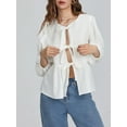 thumbnail image 4 of Raccmtaty Women Basic Tie Front Tops Casual Solid Color Loose 3/4 Sleeve Shirt Cardigan for Club Streetwear Aesthetic Clothes, 4 of 7