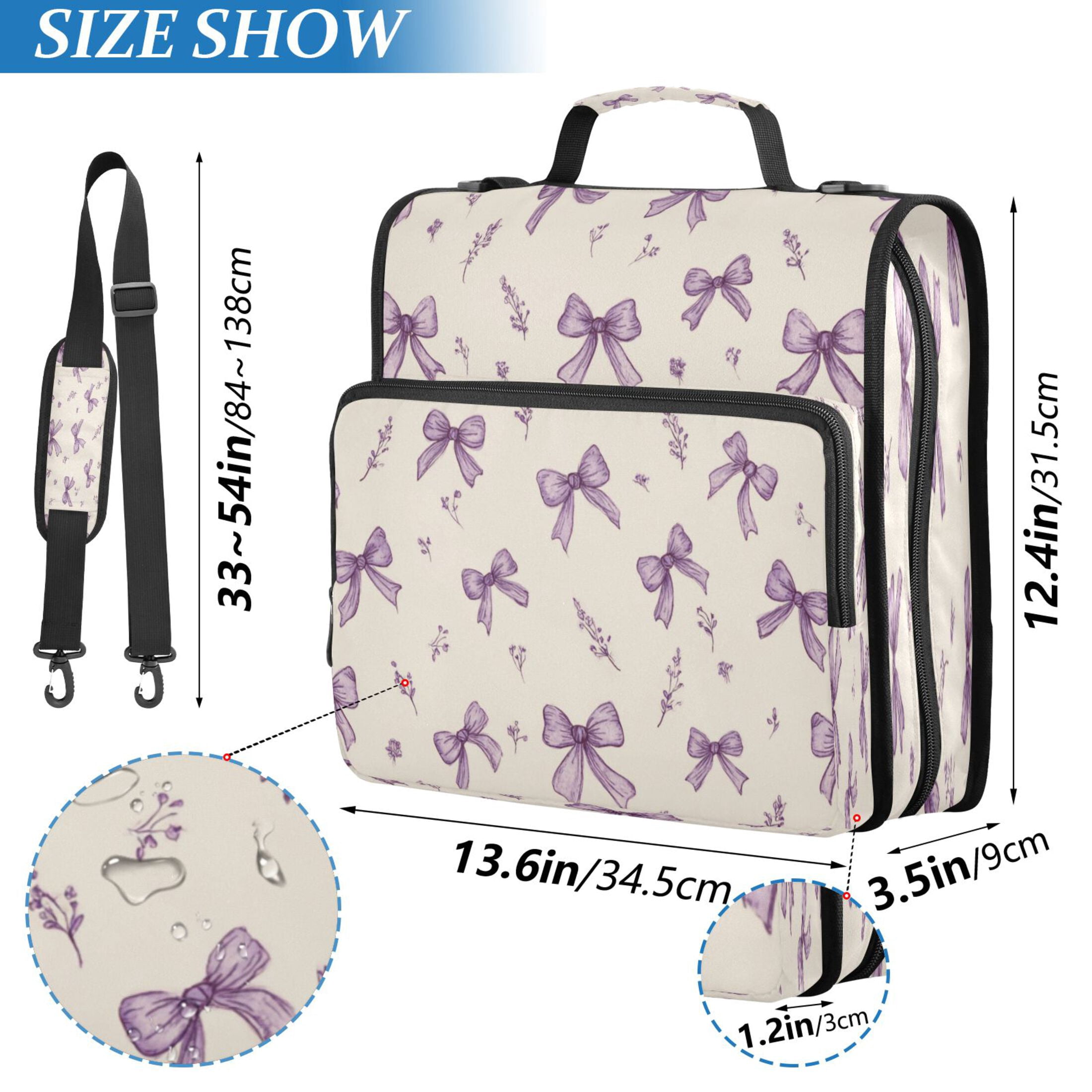 Zipper Binder 3 Rings Stationery Office Files Daily Organizer File Folder Storage Bag Pastel Lavender Bows