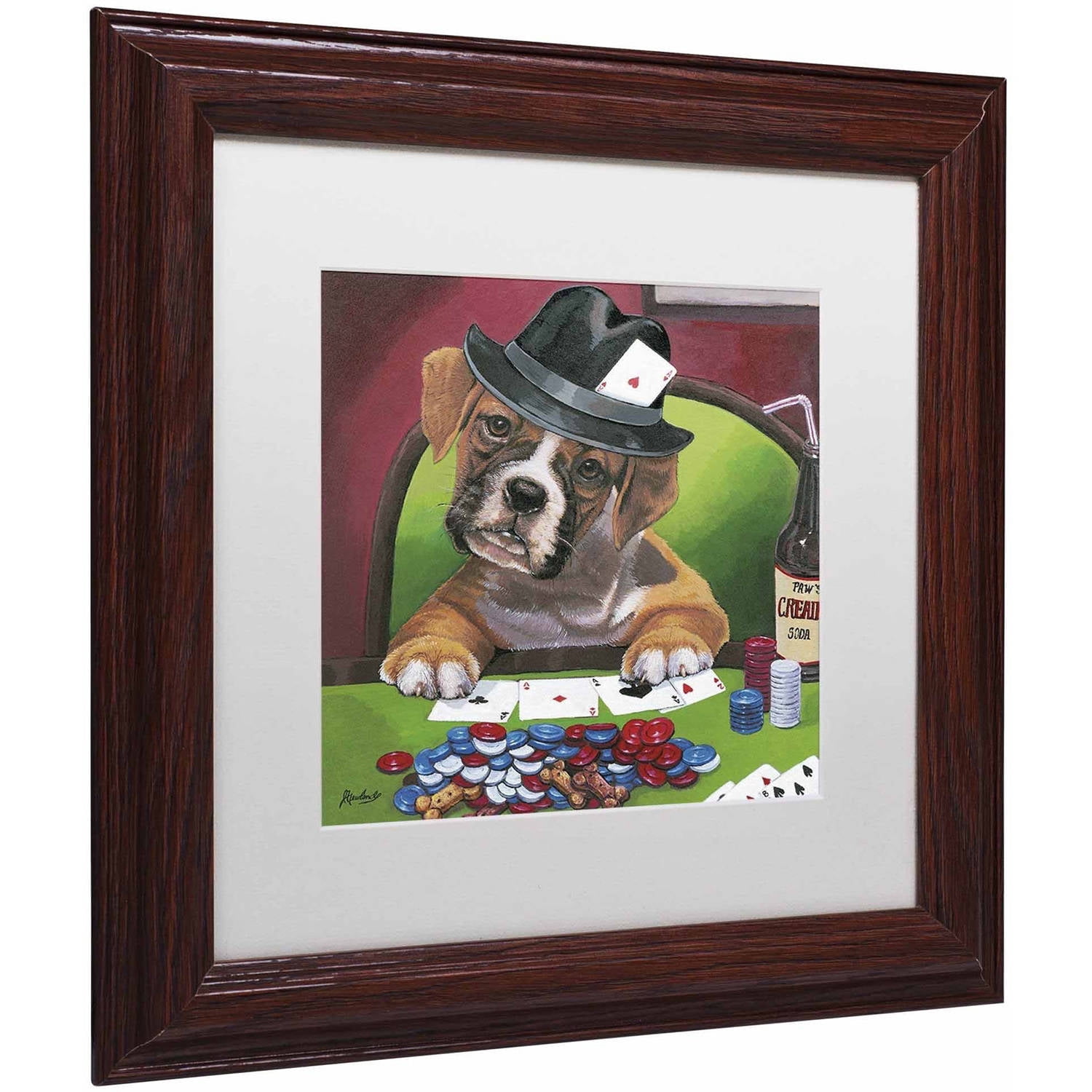 Trademark Fine Art 'Poker Dogs 2' Canvas Art by Jenny Newland, White Matte, Wood Frame