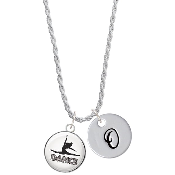 Delight Jewelry Silvertone Domed Contemporary Dance Splits Silvertone Script Initial Disc - O - Charm Necklace, 20"+3"
