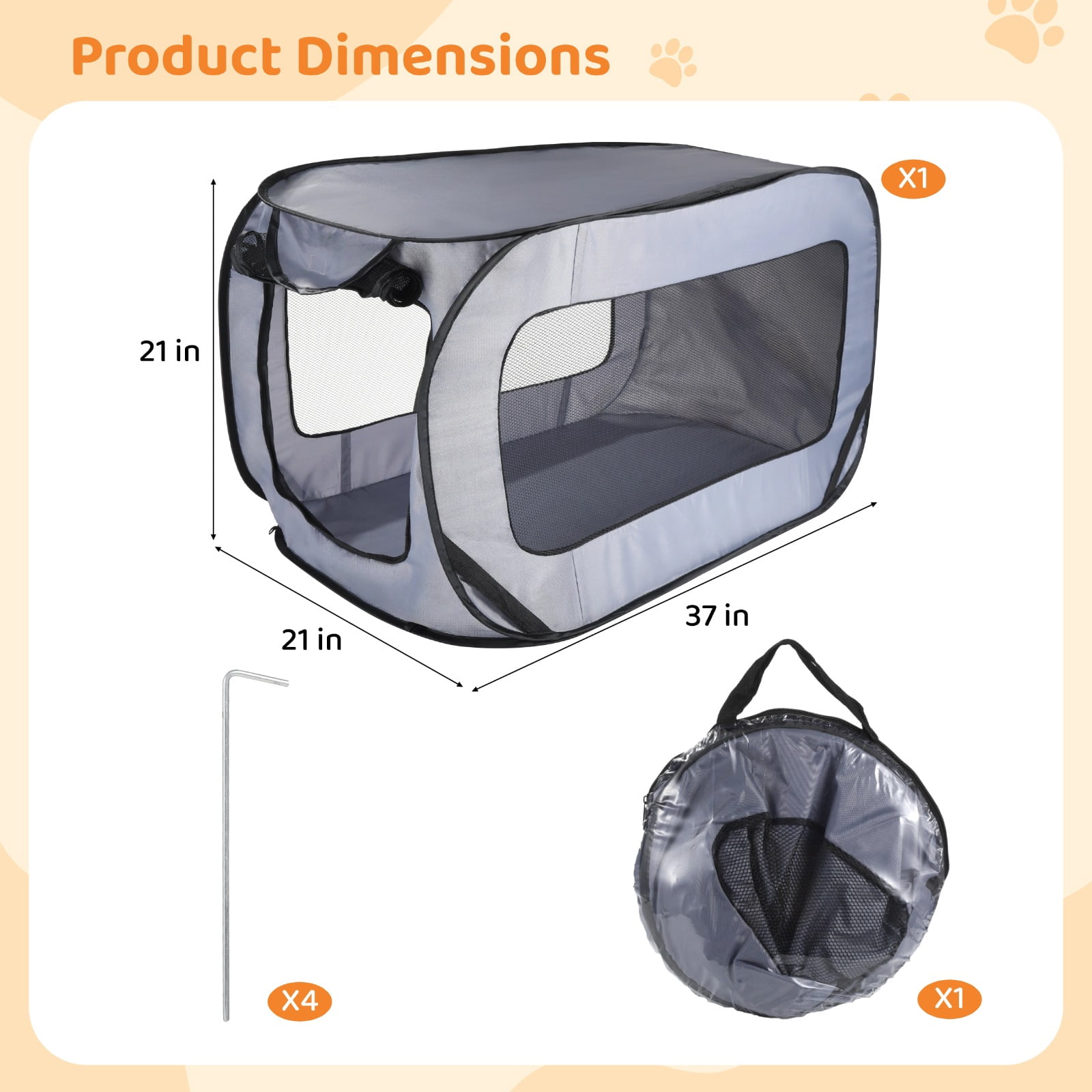 Dog Travel Crate Foldable Pop Up Dog Crate with Storage Bag 37"×21"×21" Travel Pet Kennel Small Dog Tent Crates Cage Portable Puppy Seat Kennel for Indoor Outdoor Puppy Cat