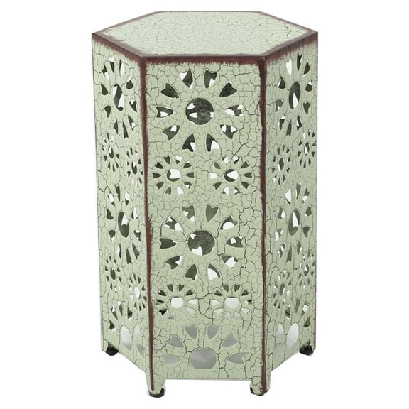 Noble House Eliana 12" Outdoor Crackle Sunburst Iron Side Table in Green