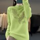 thumbnail image 4 of Suéter de cuello alto para mujer, color liso, con diamantes de imitación, cuello medio alto, suéter de punto, blusa para mujer, 4 of 4