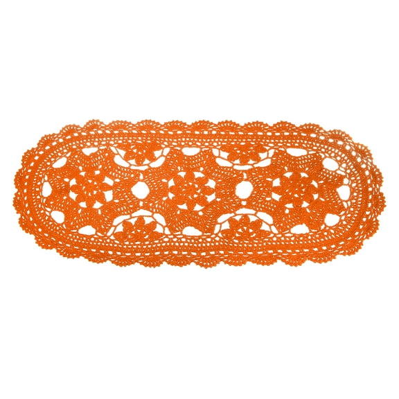 Uxcell Crochet Doilies, 22" x 10" Handmade Crochet Table Placemats Oval Lace Doilies 3 Flowers Pattern Cotton Coaster for Wedding Party Decoration, Orange