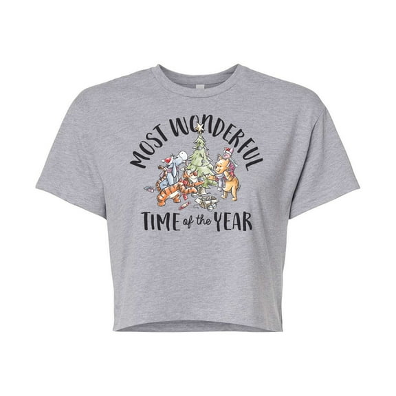 Disney Winnie The Pooh - Christmas Most Wonderful Time of the Year - Juniors Cropped Cotton Blend T-Shirt
