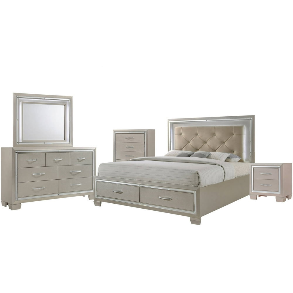 Picket House Furnishings Glamour Queen Platform Storage 5PC Bedroom Set