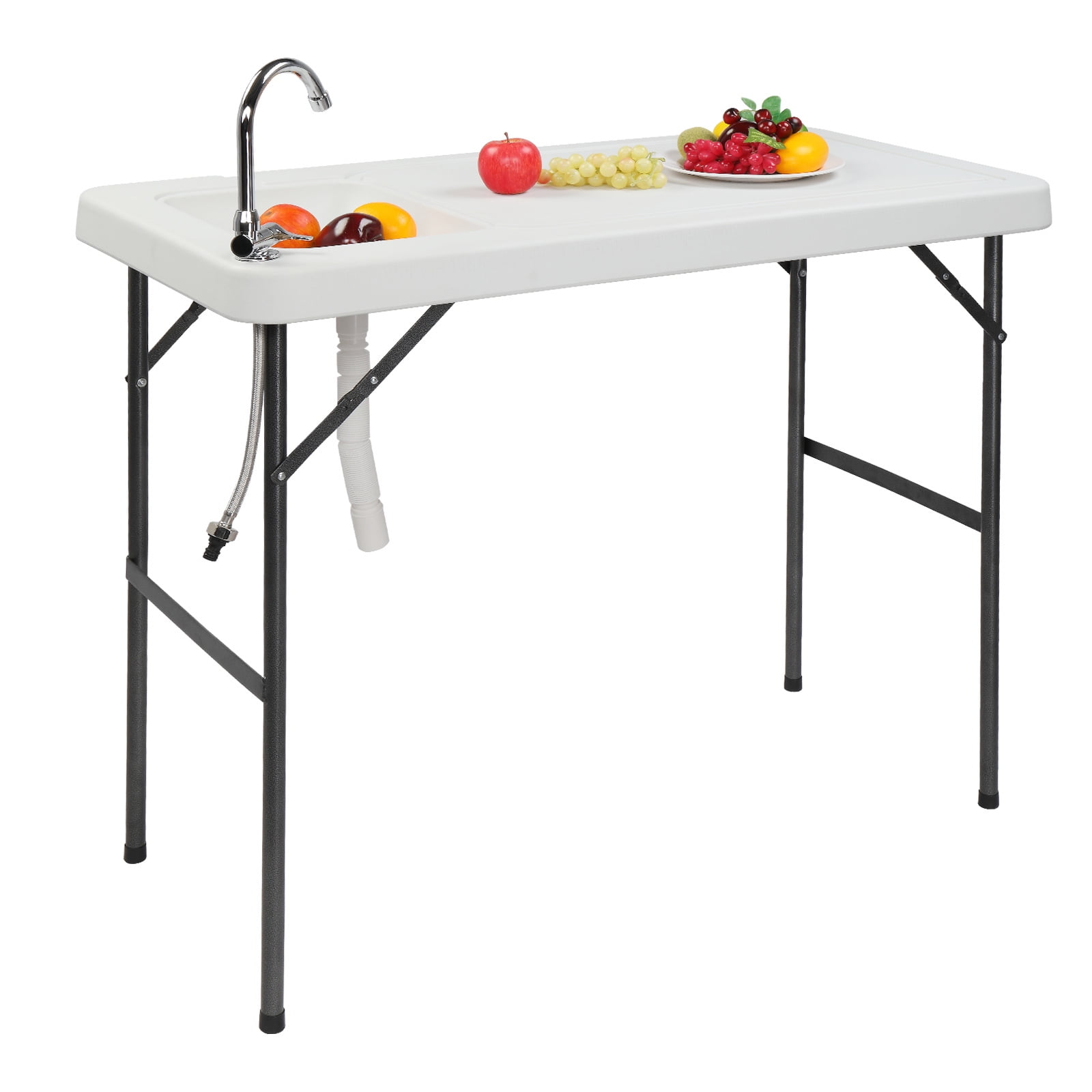 iTopRoad Outdoor Folding Fish Cleaning Table, with Sink Standard