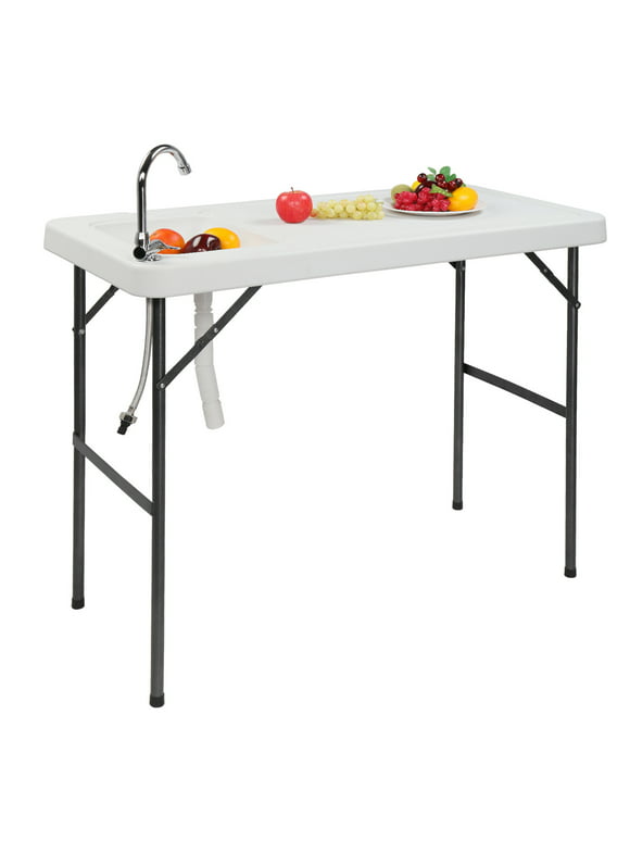iTopRoad Outdoor Folding Fish Cleaning Table, with Sink | Standard Garden Connection