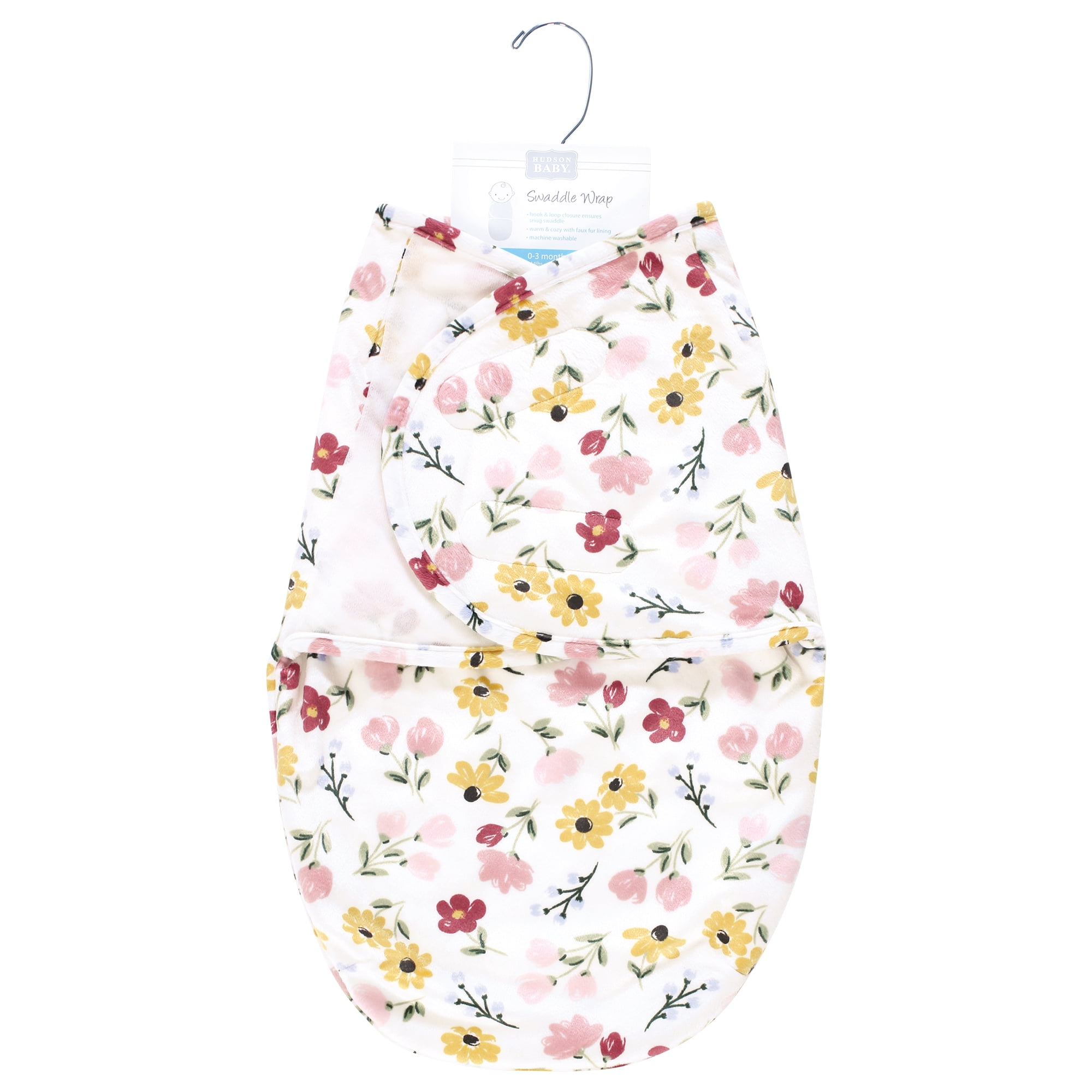 Hudson Baby Infant Girl Plush Faux Fur Swaddle Wrap, Soft Painted Floral, 0-3 Months