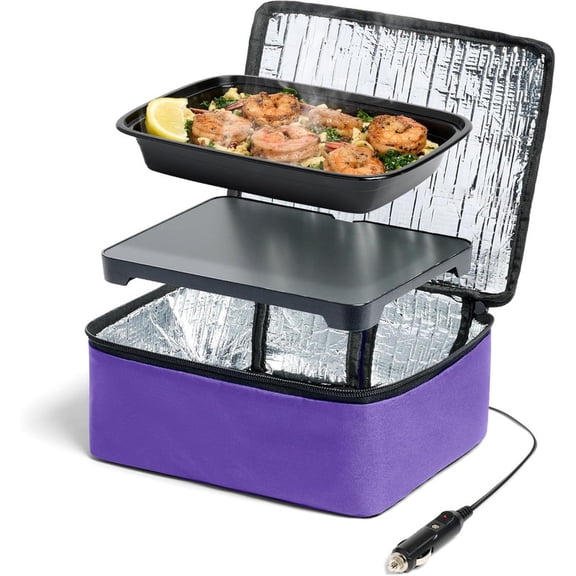 HOTLOGIC Mini Portable Electric Lunch Box Food Heater - Innovative Food Warmer and Heated Lunch Box for Adults Car/Home - Easily Cook, Reheat, and Keep Your Food Warm - Purple (12V)