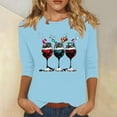 thumbnail image 2 of GA WEIHUA Reduced,Women's Christmas T-Shirt Long Sleeve Basic Tees Red Wine Glass Print Tee Shirts Crew Neck Pullover Tops(Light Blue,XXL), 2 of 4