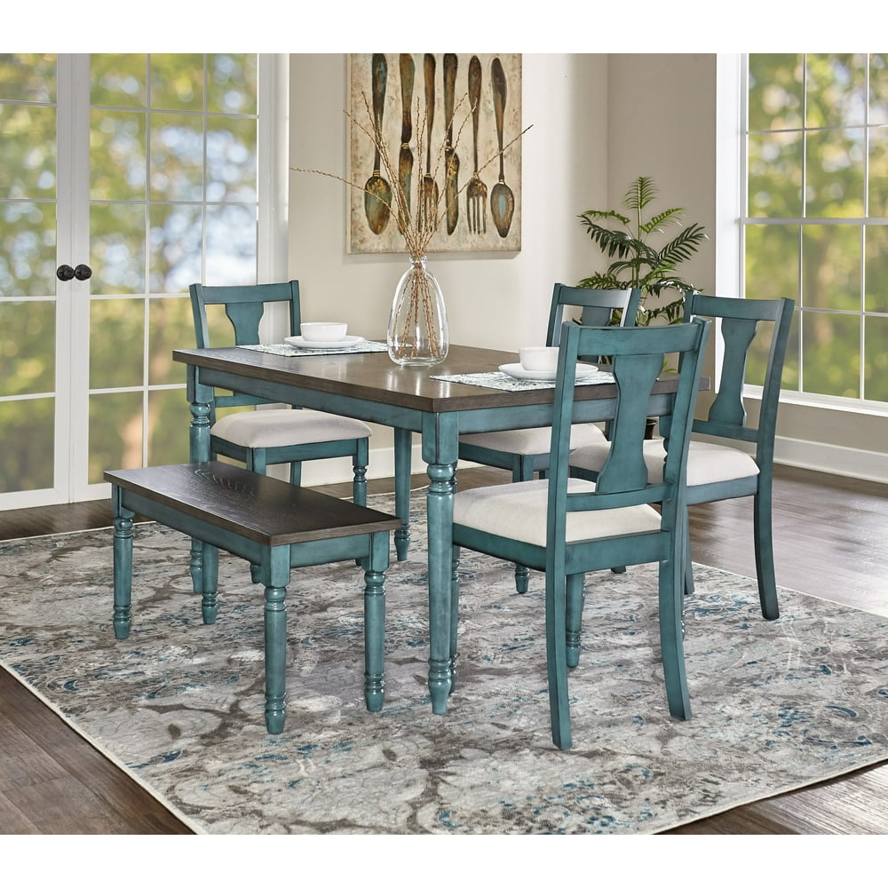 Powell Willow 6-Piece Dining Set, Distressed Brown and Teal Blue