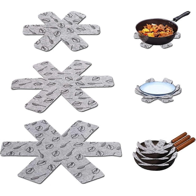 GreyProtective Pots and Pans Protectors, 15 Pcs Premium Printed Felt Padded Divider Pads Separate and Protect Cookware Surfaces to Prevent Scratches