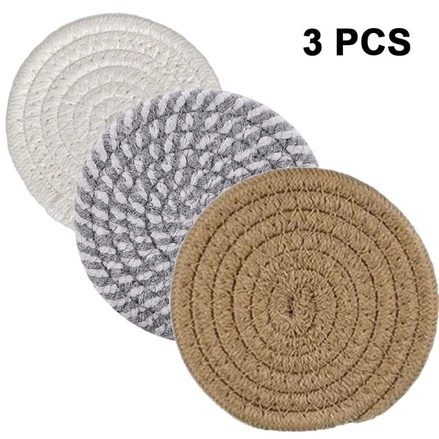 Juego de 3 posavasos calientes de tejido de algodón | Almohadillas calientes para cocina | Posavasos de cuerda de algodón, manteles individuales, agarraderas, aislamiento, tejido de hilo de algodón