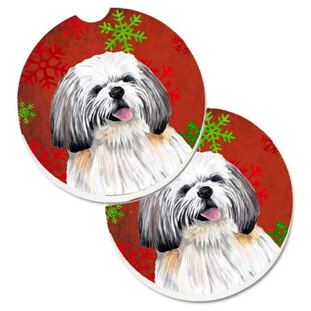 

Shih Tzu Red & Green Snowflakes Holiday Christmas Set of 2 Cup Holder Car Coaster