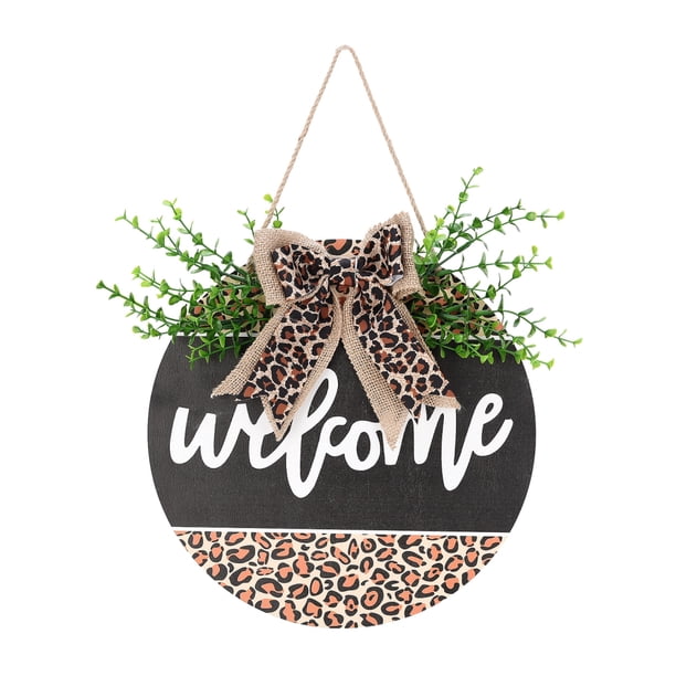 Cartel De Bienvenida Con Estampado De Leopardo Para Puerta Delantera, Decoración De Porche Al Aire Libre, Cartel De Granja Para Decoración De Cafeterías Y Restaurantes Vogacara HA038474-00
