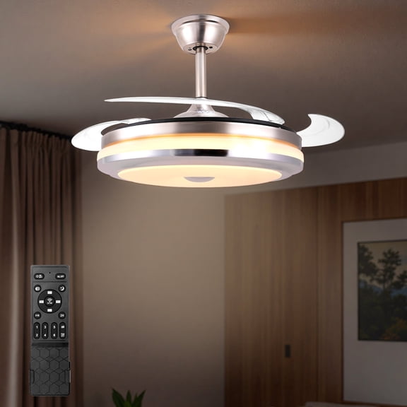 Retractable Chandelier Fan with Light, 42 Inch Fandelier Ceiling Fan for Bedroom Living Room Dining Room, 6 Speed & Dimmable LED Light