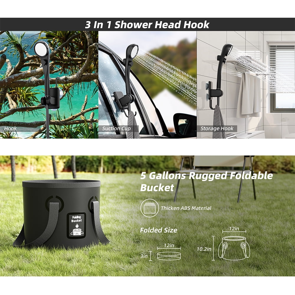 Portable Camping Shower, Upgrade 6000mAh Rechargeable Electric Shower Pump & 5 Gallon Collapsible Bucket, LED Display, Multiple Spray Modes, Portable Shower for Outdoor Camping Hiking (Orange)