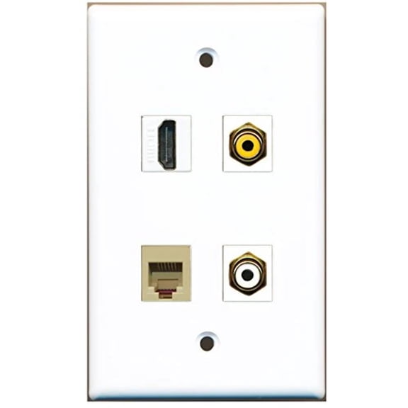 RiteAV - 1 Port HDMI 1 Port RCA White 1 Port RCA Yellow 1 Port Phone RJ11 RJ12 Beige Wall Plate