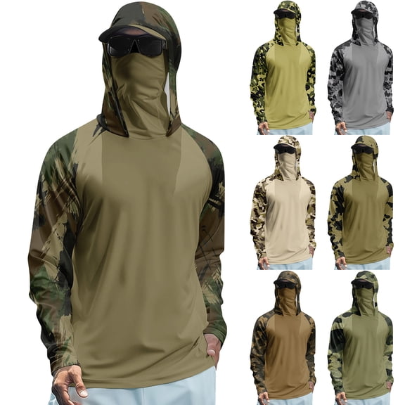 Tactical Style Sun Shirt For Men With Full Face Cover And Raglan Sleeves Highlighting Moisture Wicking Performance For Daily Wear Army Green L