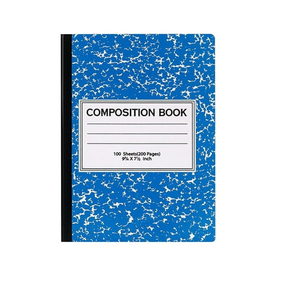 Composition Notebook, Wide Ruled Paper, Marble Cover, 7-1/2" x 9-3/4", 100 Sheets per Comp Book, Assorted Colors (Blue/1 Pcs) 7.44x9.72x0.31"