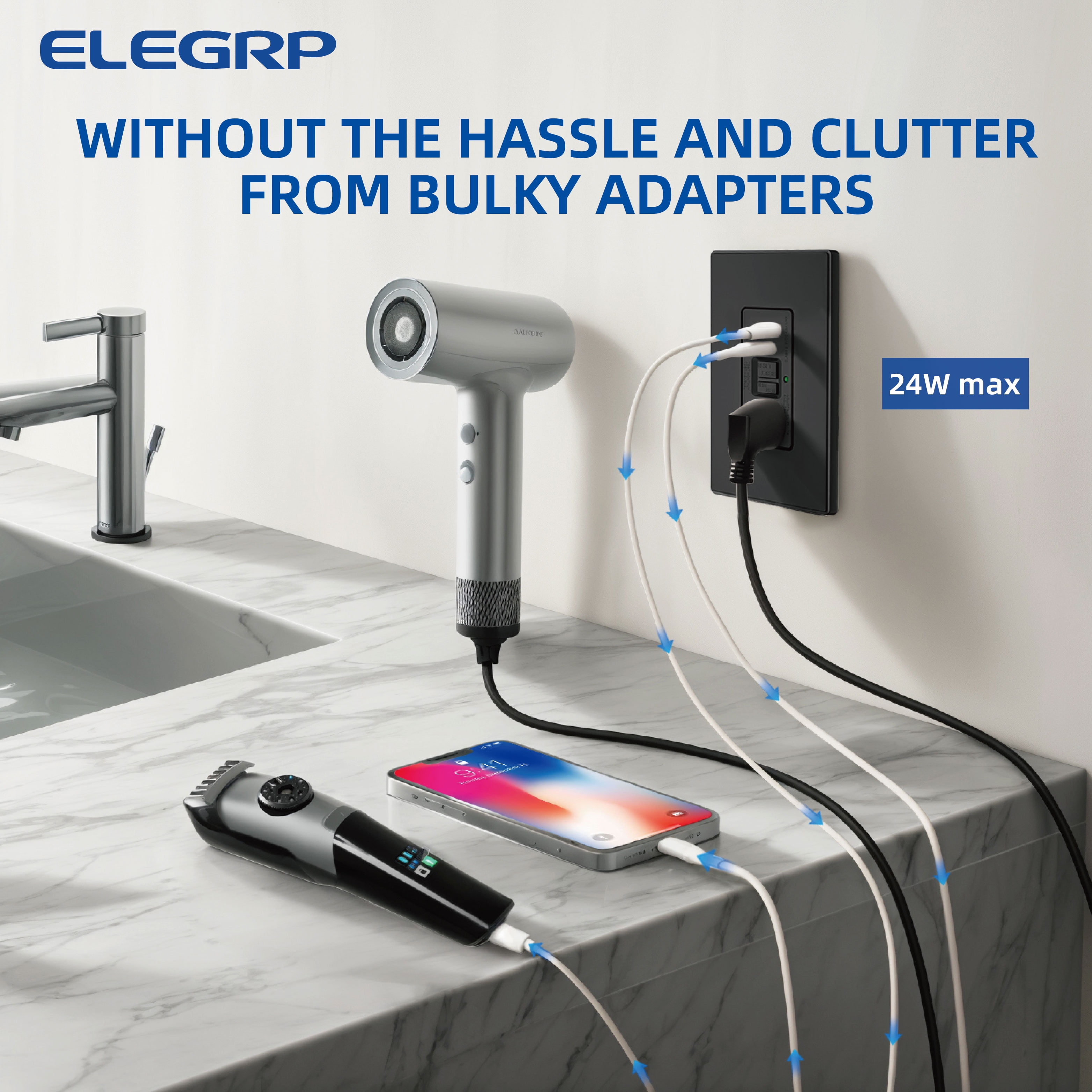 ELEGRP 20 Amp Tamper Resistant Self-Test GFCI Outlet Receptacle & 24W In-Wall USB Charger combo, Type A & Type C, Midsize Screwless Wall Plate included, UL & CUL Listed, Black, 1 pack